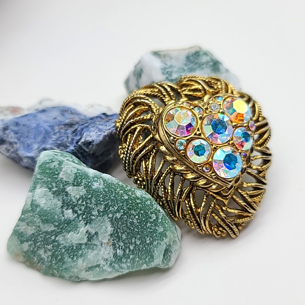 Exquisite! Vintage Accessocraft Circa 1950-60's Aurora Borealis Heart Brooch! - Picture 2 of 12
